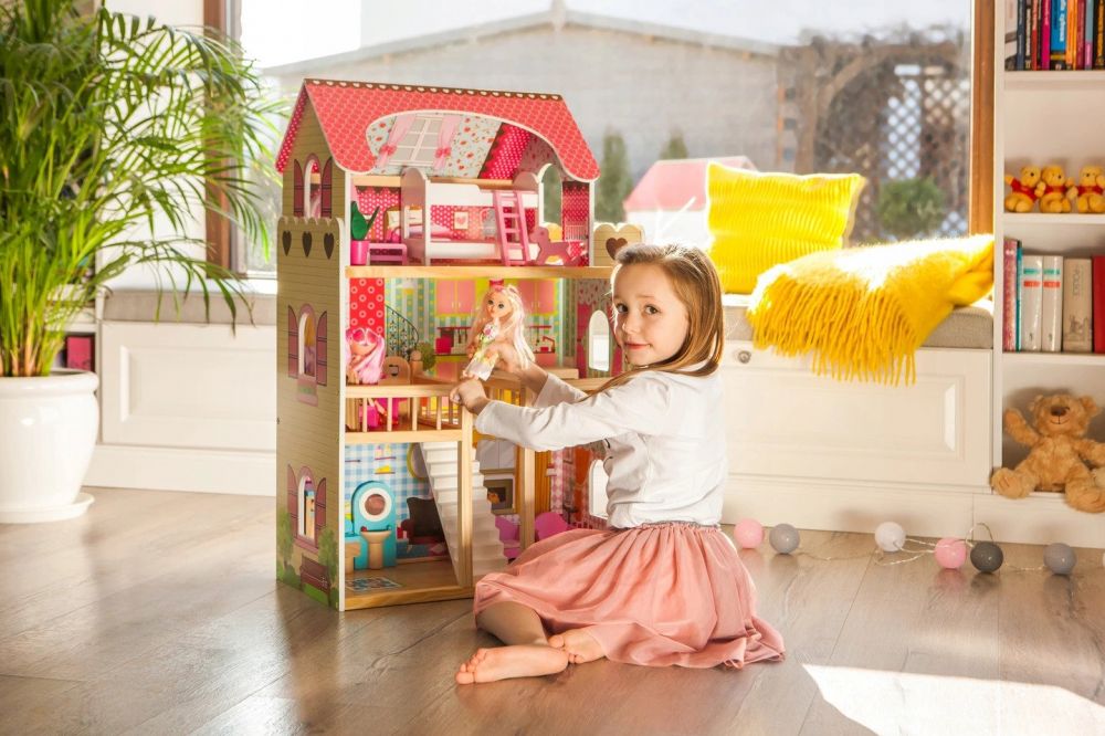 Casuta de Papusi Mare din Lemn, EcoToys, Malinowa 2, 90 cm