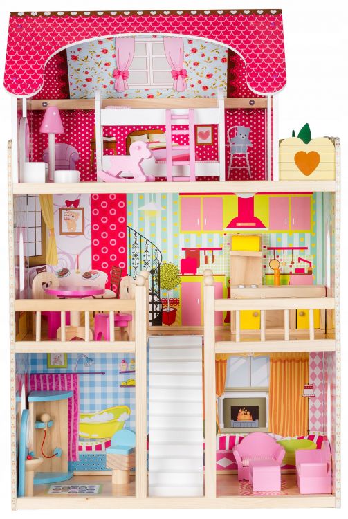 Casuta de Papusi Mare din Lemn, EcoToys, Malinowa 2, 90 cm