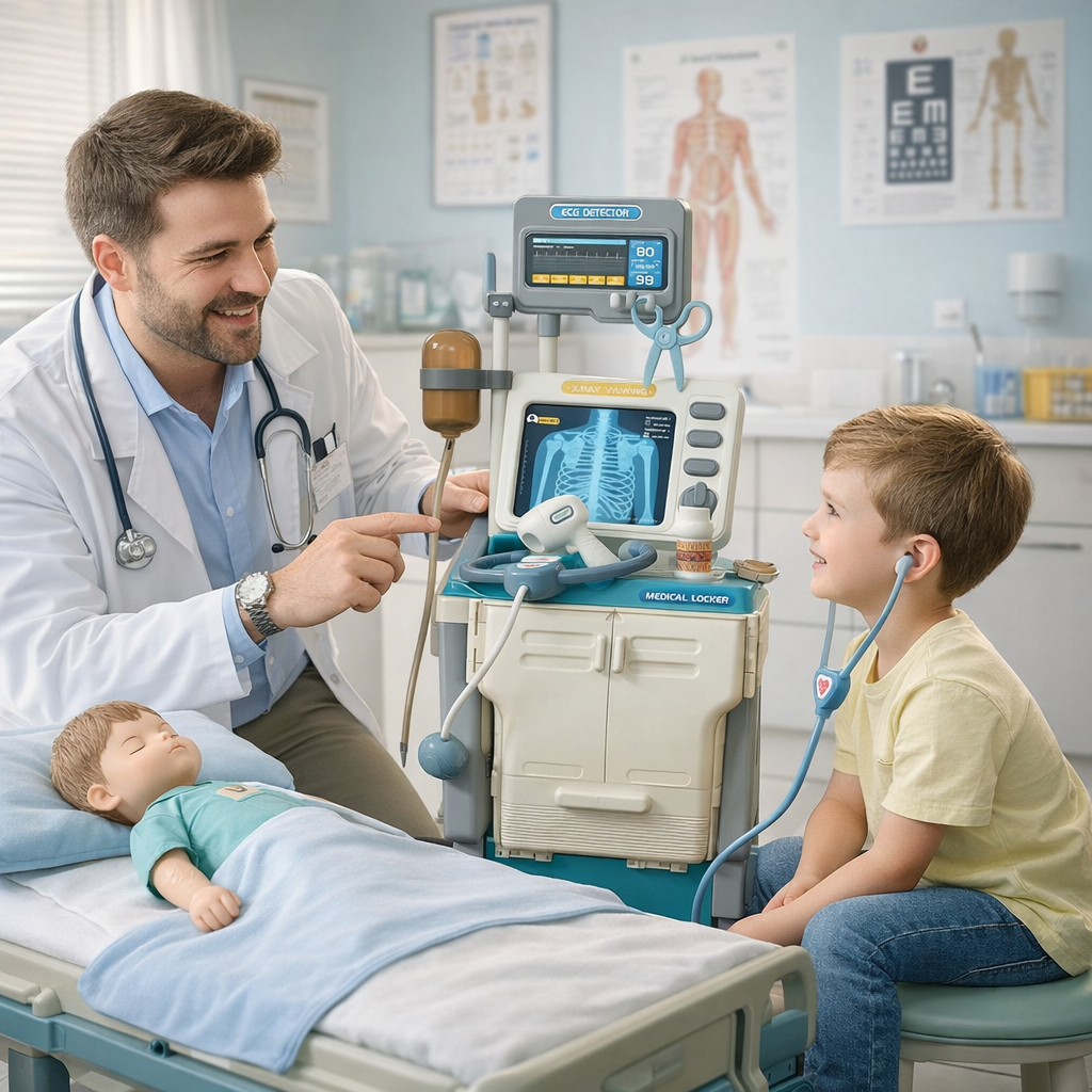 Set de joaca doctor pentru copii cu carucior medical mobil, 15 piese