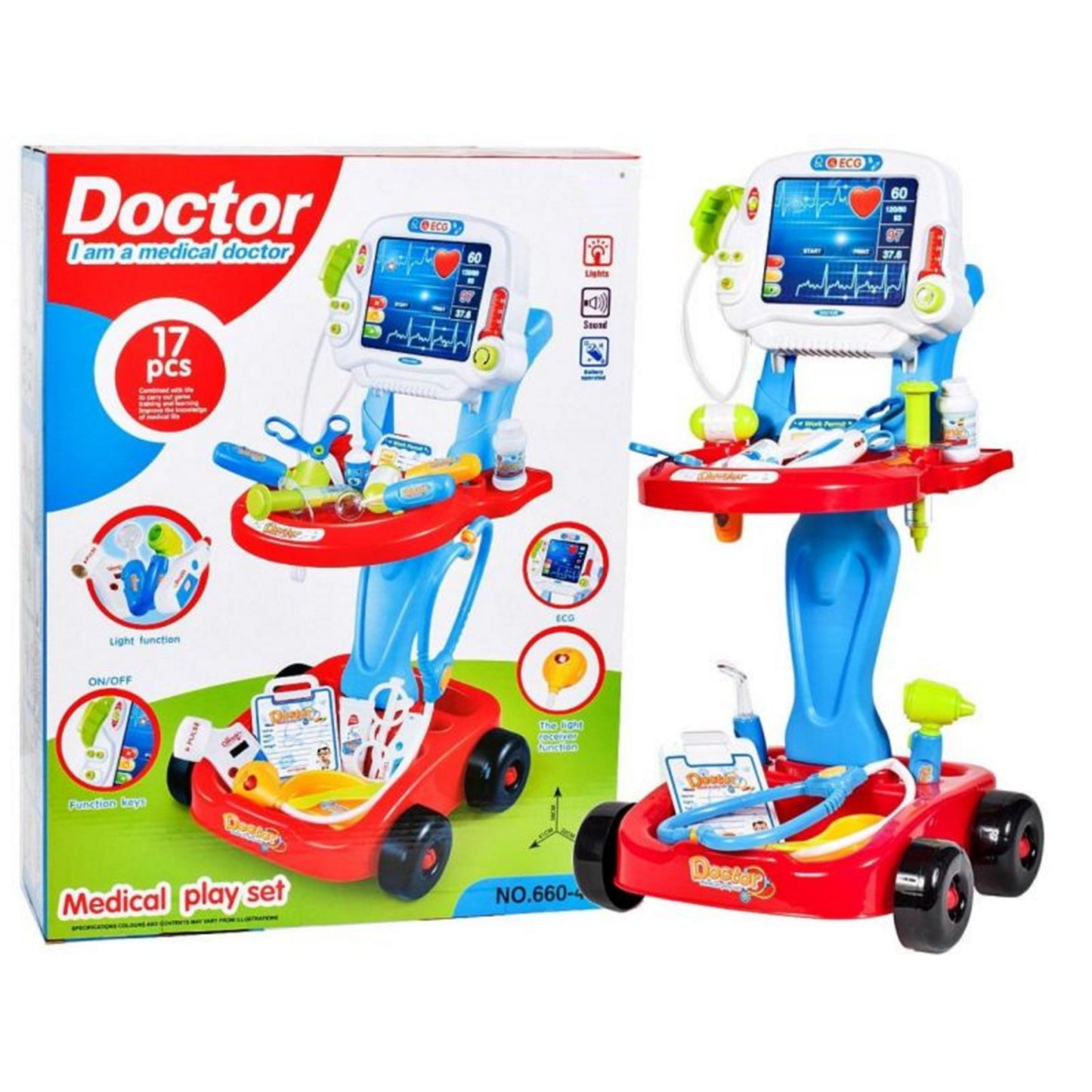 Joc de rol Micul Doctor interactiv cu accesorii medicale si panou EKG, set medical copii