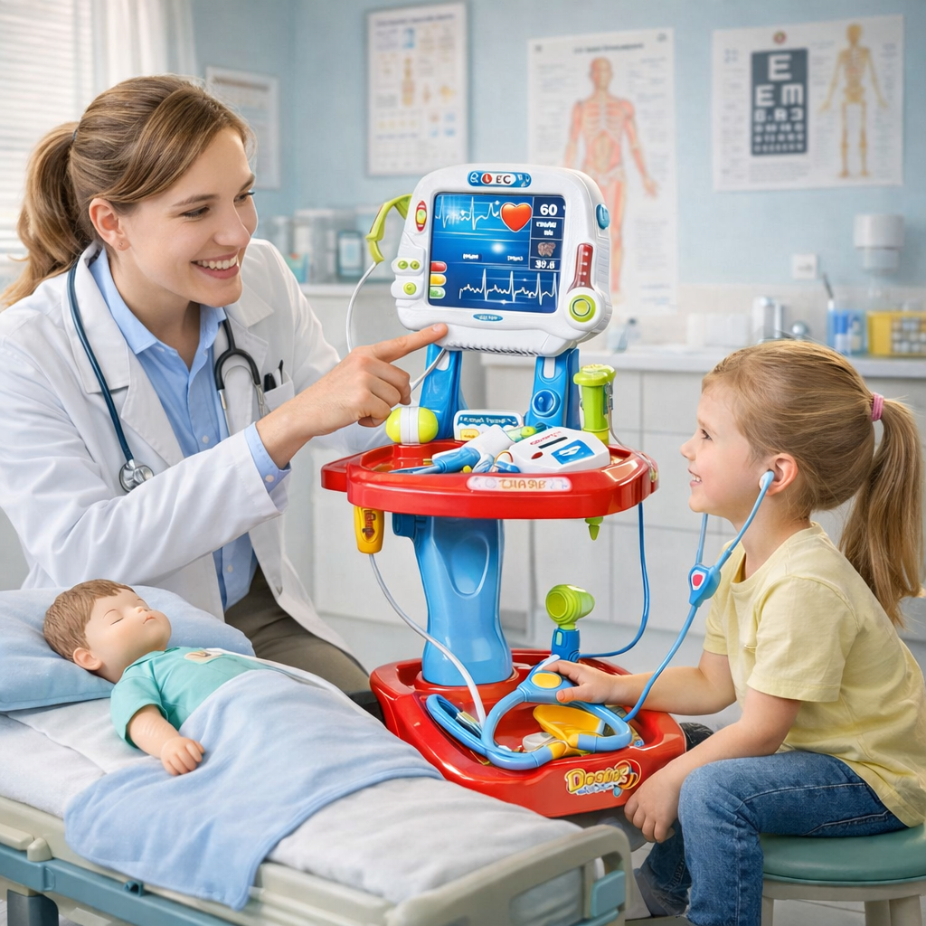 Joc de rol Micul Doctor interactiv cu accesorii medicale si panou EKG, set medical copii