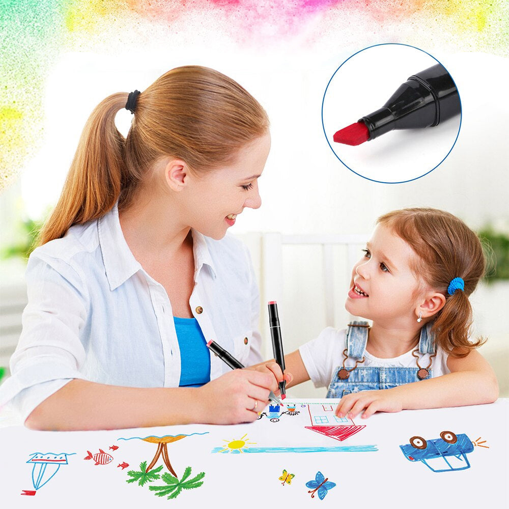 Set 80 Markere Duble, Capat Subtire si Gros, pe Baza de Alcool, Inclus Suport si Geanta de Depozitare, Potrivite pentru Toate Tipurile de Desen, Multicolor, eKrom