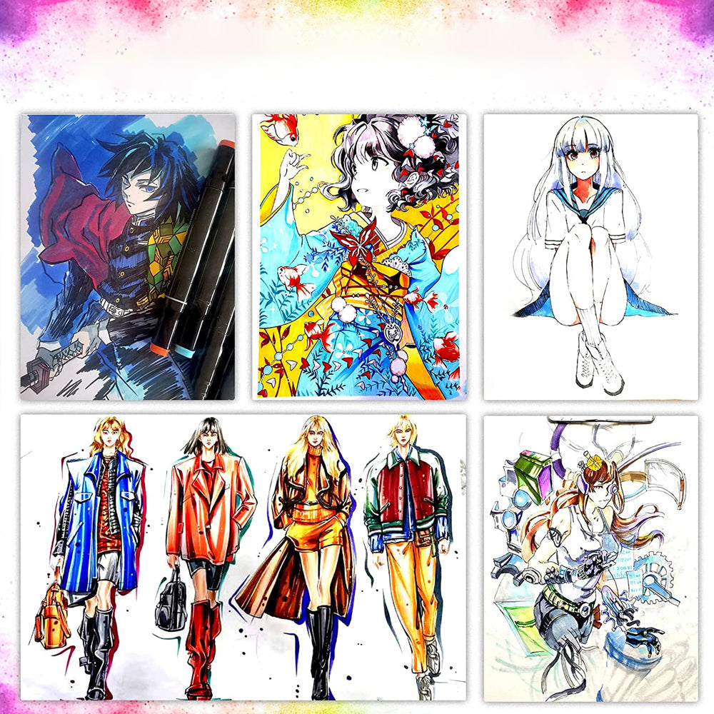 Set 80 Markere Duble, Capat Subtire si Gros, pe Baza de Alcool, Inclus Suport si Geanta de Depozitare, Potrivite pentru Toate Tipurile de Desen, Multicolor, eKrom