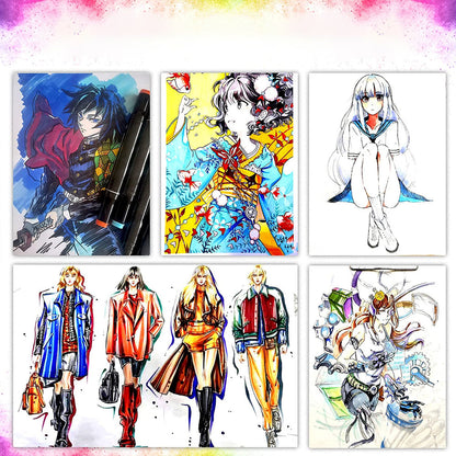 Set 80 Markere Duble, Capat Subtire si Gros, pe Baza de Alcool, Inclus Suport si Geanta de Depozitare, Potrivite pentru Toate Tipurile de Desen, Multicolor, eKrom