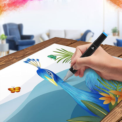 Set 80 Markere Duble, Capat Subtire si Gros, pe Baza de Alcool, Inclus Suport si Geanta de Depozitare, Potrivite pentru Toate Tipurile de Desen, Multicolor, eKrom