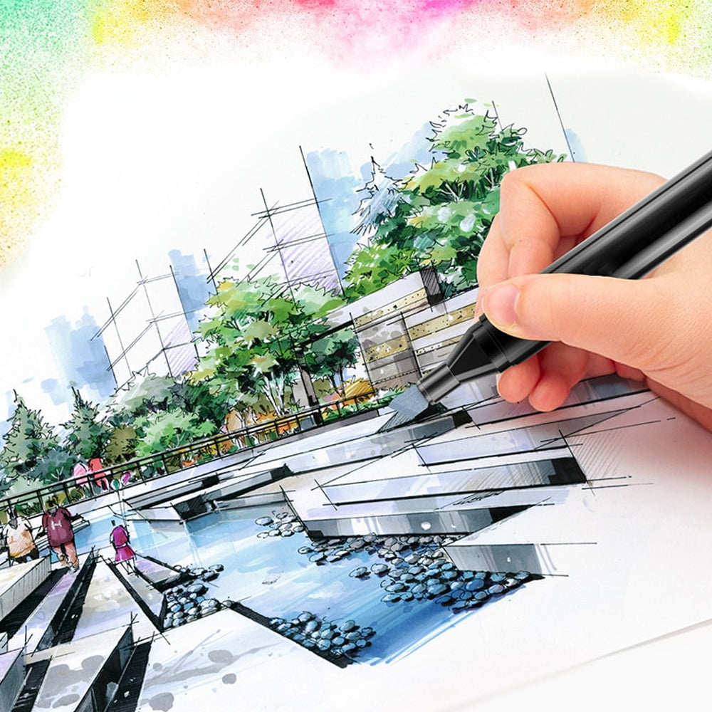 Set 80 Markere Duble, Capat Subtire si Gros, pe Baza de Alcool, Inclus Suport si Geanta de Depozitare, Potrivite pentru Toate Tipurile de Desen, Multicolor, eKrom