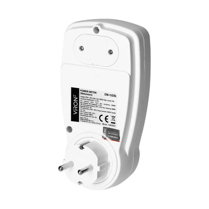 Calculator de energie cu afisaj LCD VIRONE EM-1GS, 3680W, 16A, schuko, baterie incorporata, 2 tarife, alb