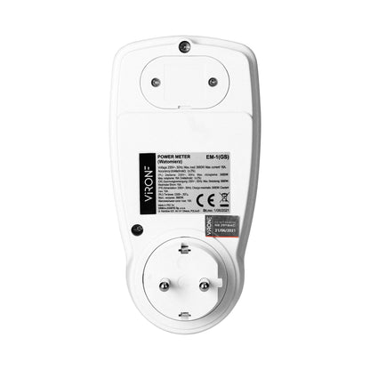 Calculator de energie cu afisaj LCD VIRONE EM-1GS, 3680W, 16A, schuko, baterie incorporata, 2 tarife, alb