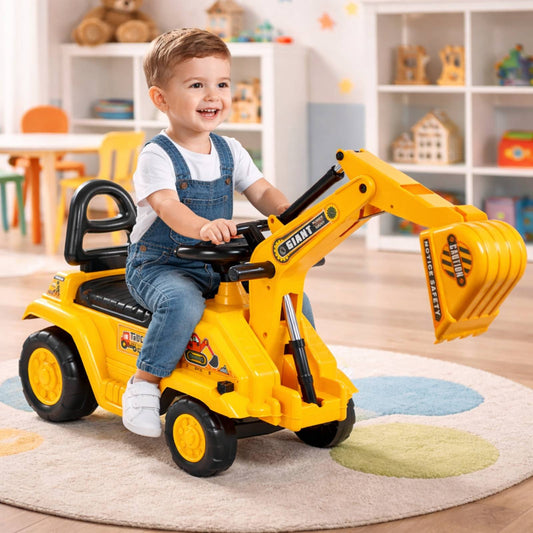 Masinuta Interactiva Excavator 3 in 1 idealSTORE , Echipata cu functie Olita, Accesorizata cu Volan si Manete pentru a spori jocul de rol