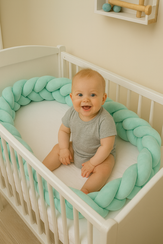 Protectie Laterala pentru Patut Bumper Rico idealSTORE, Lungime 3 m, Material moale, Placut la atingere, Protejeaza impotriva curentilor de aer si a loviturilor, Antialergic, Verde Menta