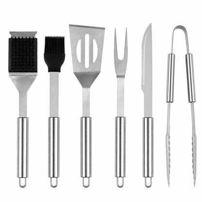 Set 6 ustensile si accesorii pentru gratar GrillMixx idealSTORE, Fabricate din otel inoxidabil