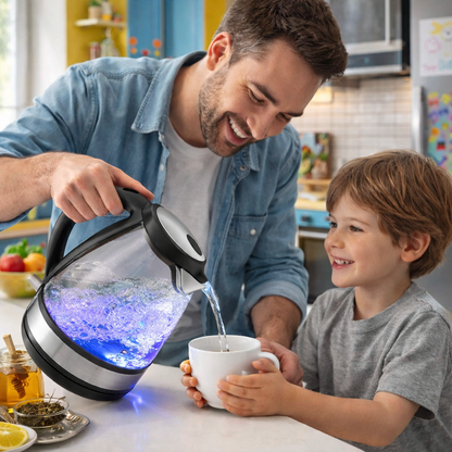 Fierbator electric idealSTORE din sticla 1.7L cu iluminare LED albastra
