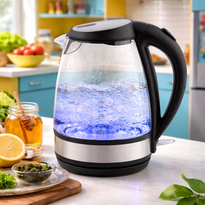 Fierbator electric idealSTORE din sticla 1.7L cu iluminare LED albastra