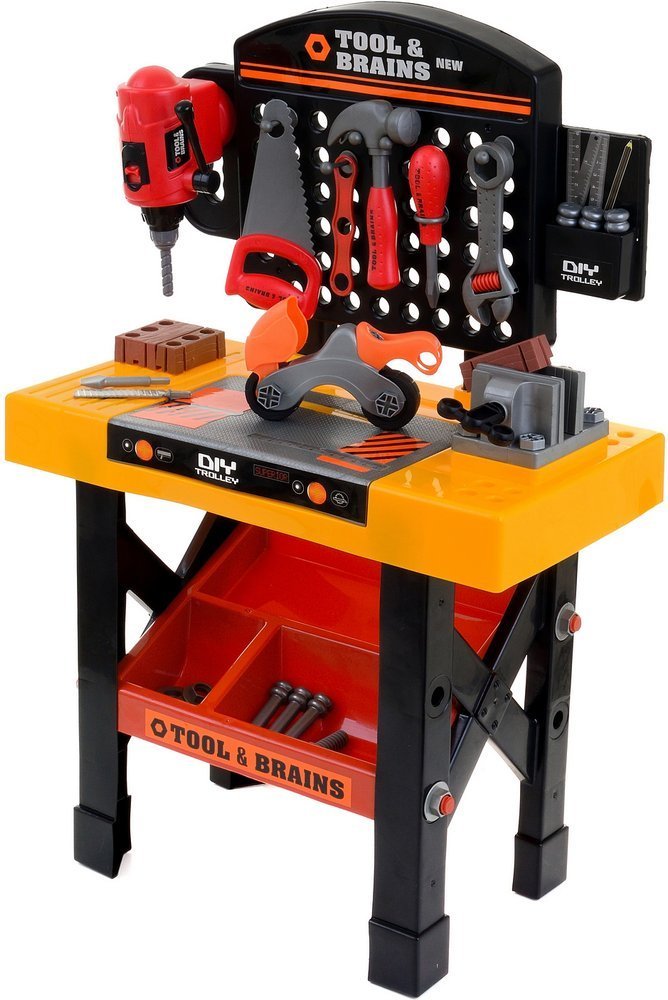 Jucarie mini atelier de lucru FunFit, pentru copii, cu scule si accesorii, 75x49 cm, 50 piese