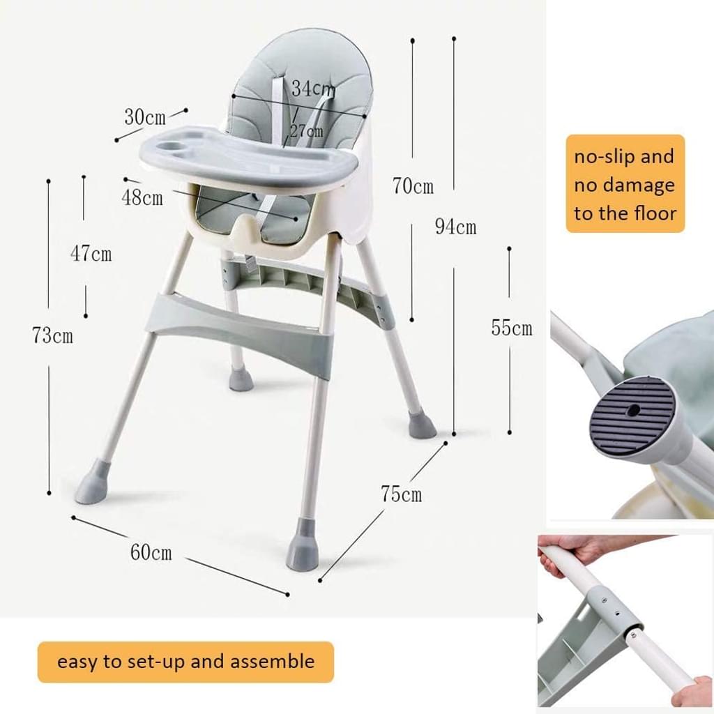 Scaun de masa reglabil Yealeo, Tava detasabila, Perna, 5 trepte inaltime, 6 luni+, Verde albastru