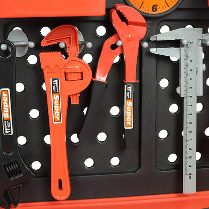 Banc de lucru Super Tools pentru copii cu bormasina, fierastrau, ciocan, rafturi si multiple accesorii , 50 piese incluse