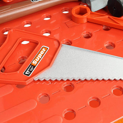 Banc de lucru Super Tools pentru copii cu bormasina, fierastrau, ciocan, rafturi si multiple accesorii , 50 piese incluse