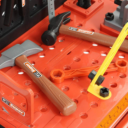 Banc de lucru Super Tools pentru copii cu bormasina, fierastrau, ciocan, rafturi si multiple accesorii , 50 piese incluse