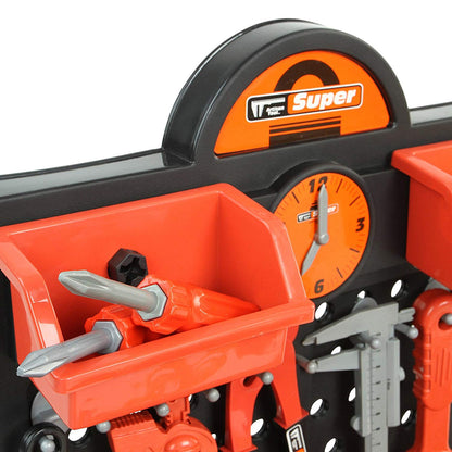 Banc de lucru Super Tools pentru copii cu bormasina, fierastrau, ciocan, rafturi si multiple accesorii , 50 piese incluse