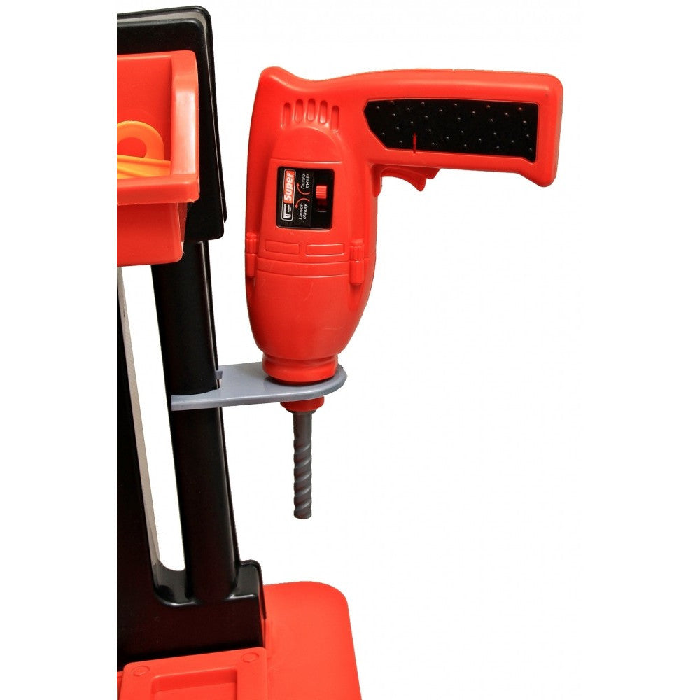 Banc de lucru Super Tools pentru copii cu bormasina, fierastrau, ciocan, rafturi si multiple accesorii , 50 piese incluse
