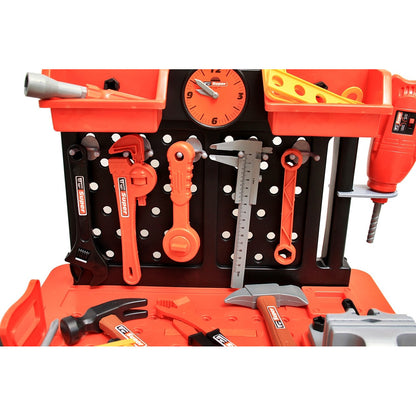 Banc de lucru Super Tools pentru copii cu bormasina, fierastrau, ciocan, rafturi si multiple accesorii , 50 piese incluse
