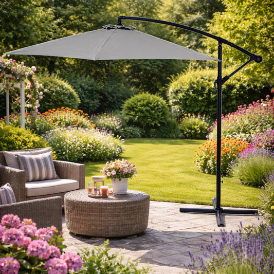 Umbrela de Gradina idealSTORE GreyGarden, Deschidere 300 cm, Pliabila, Cadru Solid, Rezistenta Sporita (UV50+)