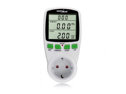 Priza cu afisarea consumului de energie, 3600W, calcularea exacta a preturilor si masurarea consumului de energie, GreenBlue GB202G