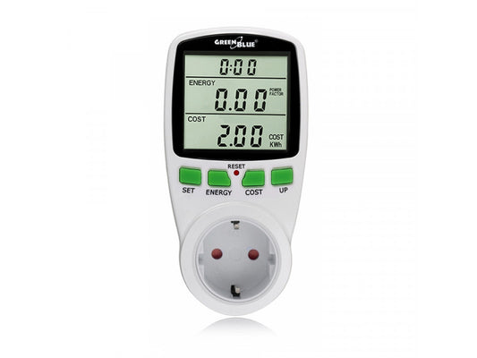 Priza cu afisarea consumului de energie, 3600W, calcularea exacta a preturilor si masurarea consumului de energie, GreenBlue GB202G