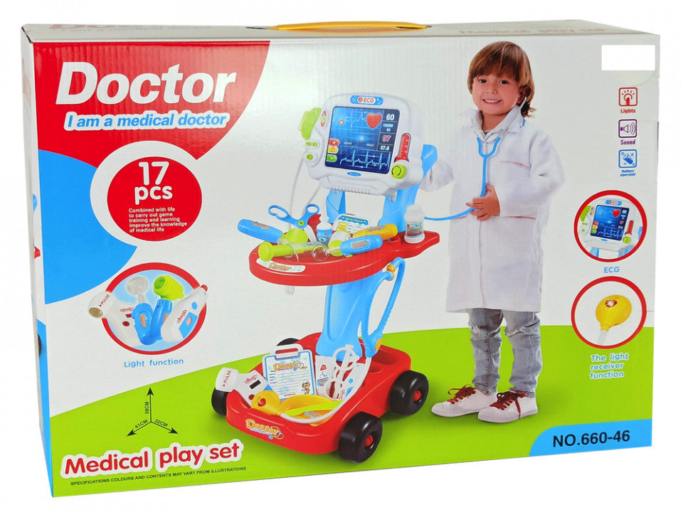 Set portabil accesorii doctor cu lumini si sunete 17 piese