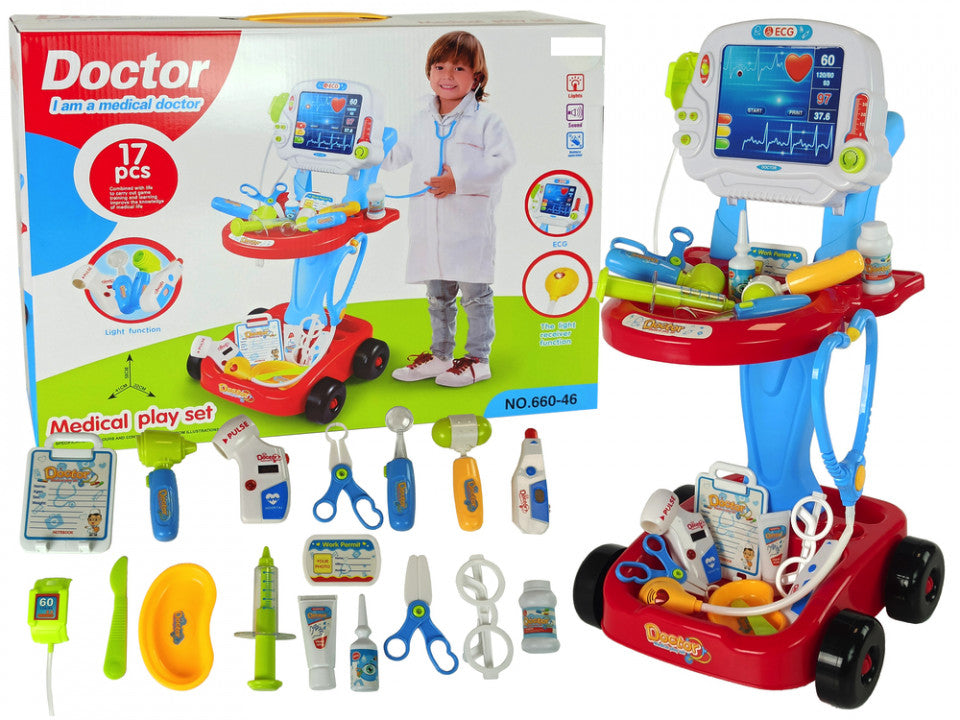 Set portabil accesorii doctor cu lumini si sunete 17 piese
