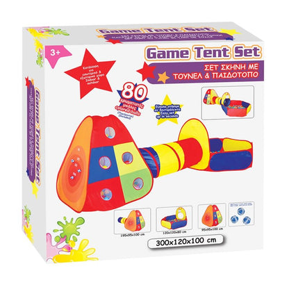 Cort tip tunel pentru copii, 300 x 120 x 100 cm, 80 bile, 3 ani+