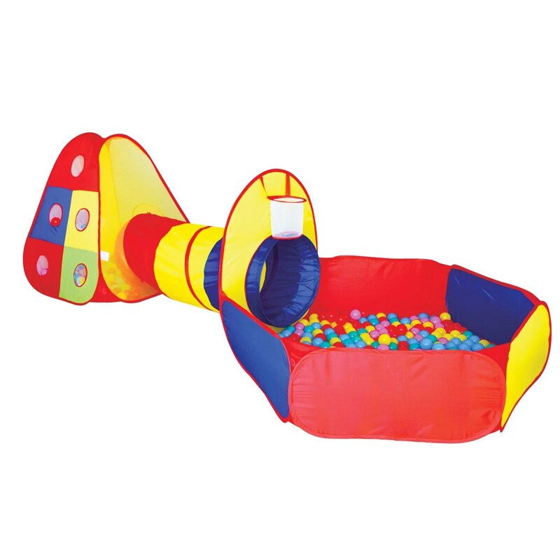 Cort tip tunel pentru copii, 300 x 120 x 100 cm, 80 bile, 3 ani+