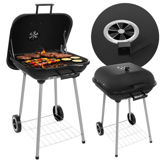 Gratar de Gradina pe Carbuni IdealStore Portabil cu Roti si Capac Metalic 77x53x46 cm