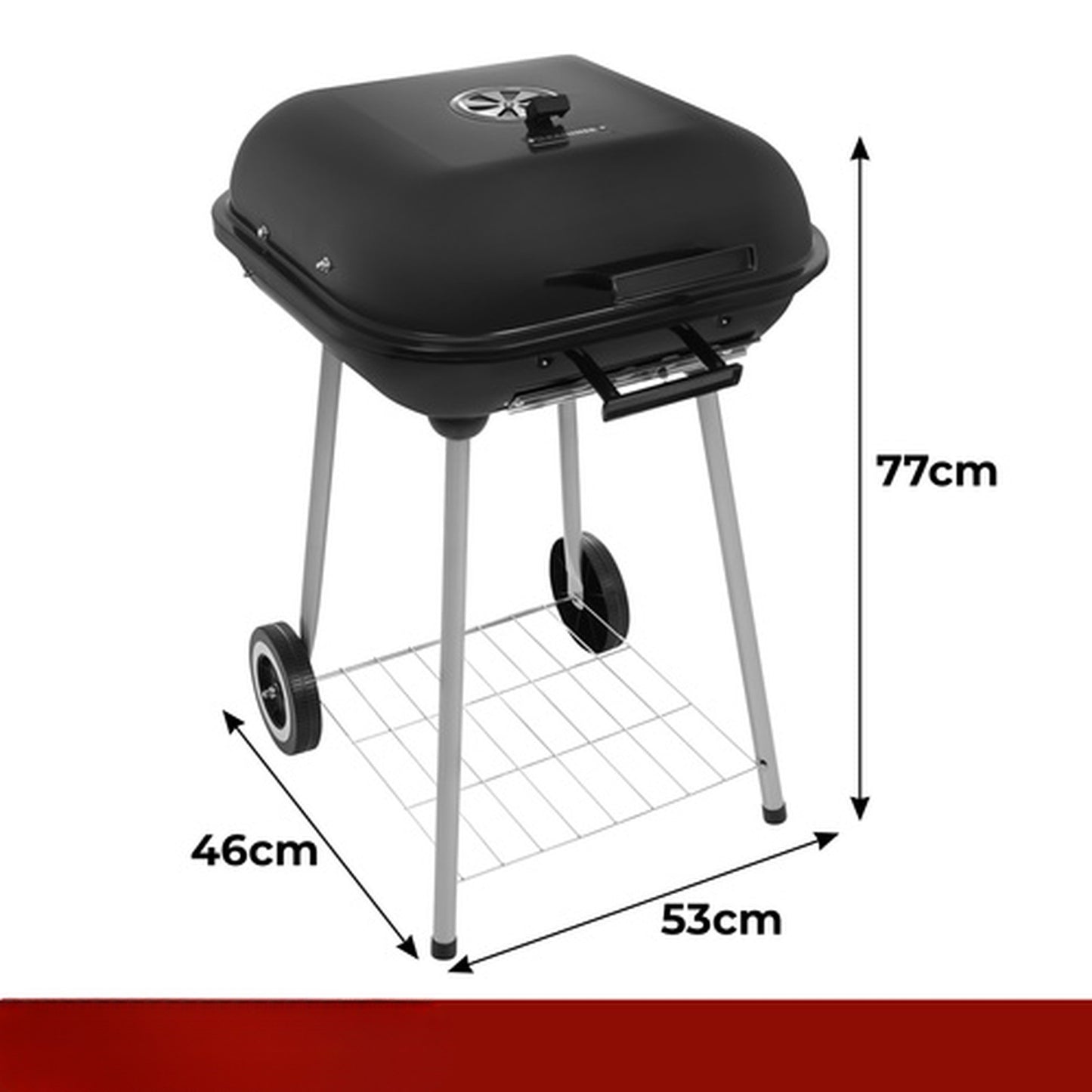 Gratar de Gradina pe Carbuni IdealStore Portabil cu Roti si Capac Metalic 77x53x46 cm