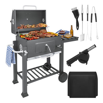 Gratar de Gradina pe Carbune idealSTORE cu Capac si Termometru 114x67x120 cm