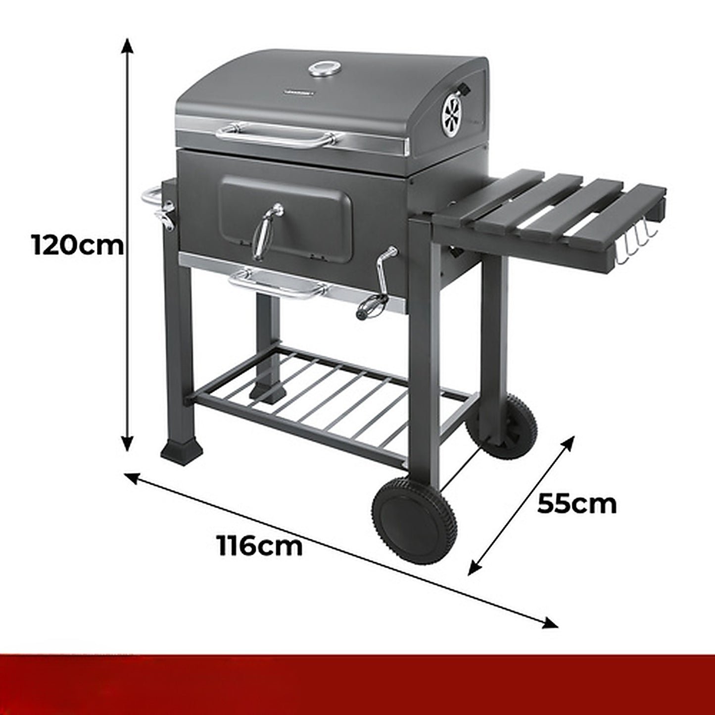 Gratar de Gradina pe Carbune idealSTORE cu Capac si Termometru 116x70x110 cm