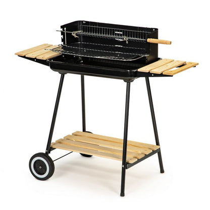 Gratar de gradina IdealStore cu rotisor manual, gratar inox 52x32 cm, inaltime reglabila, roti si 3 rafturi