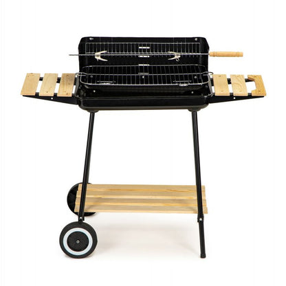 Gratar de gradina IdealStore cu rotisor manual, gratar inox 52x32 cm, inaltime reglabila, roti si 3 rafturi