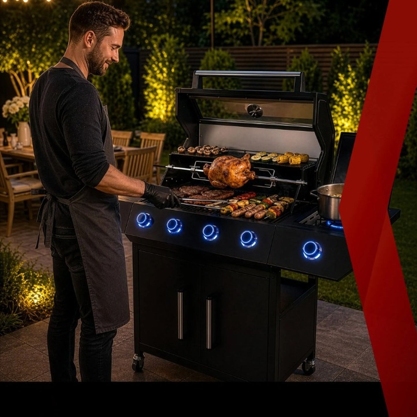 Gratar pe Gaz idealSTORE 5 Arzatoare 17kW cu Termometru si Capac