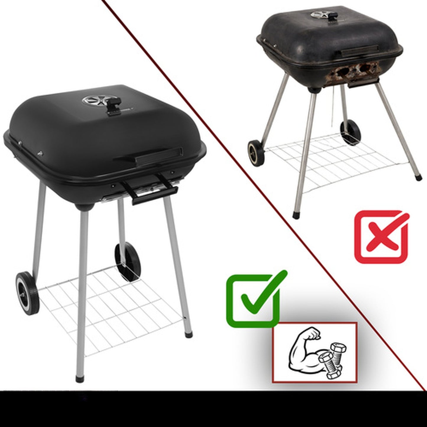 Gratar de Gradina pe Carbuni IdealStore Portabil cu Roti si Capac Metalic 77x53x46 cm