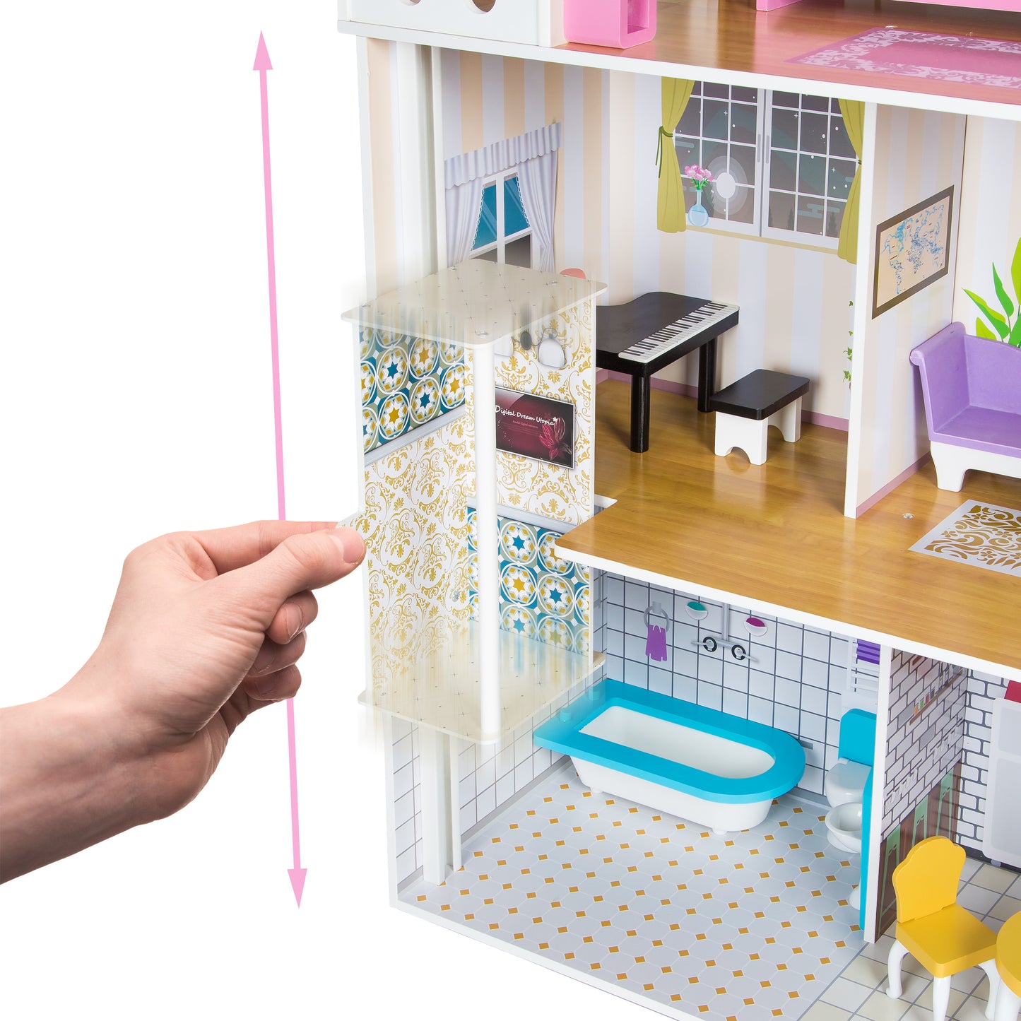 Casa din lemn pentru papusi cu LED, Multicolor Kinderplay Green GS0021