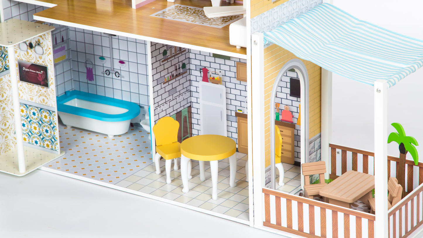 Casa din lemn pentru papusi cu LED, Multicolor Kinderplay Green GS0021