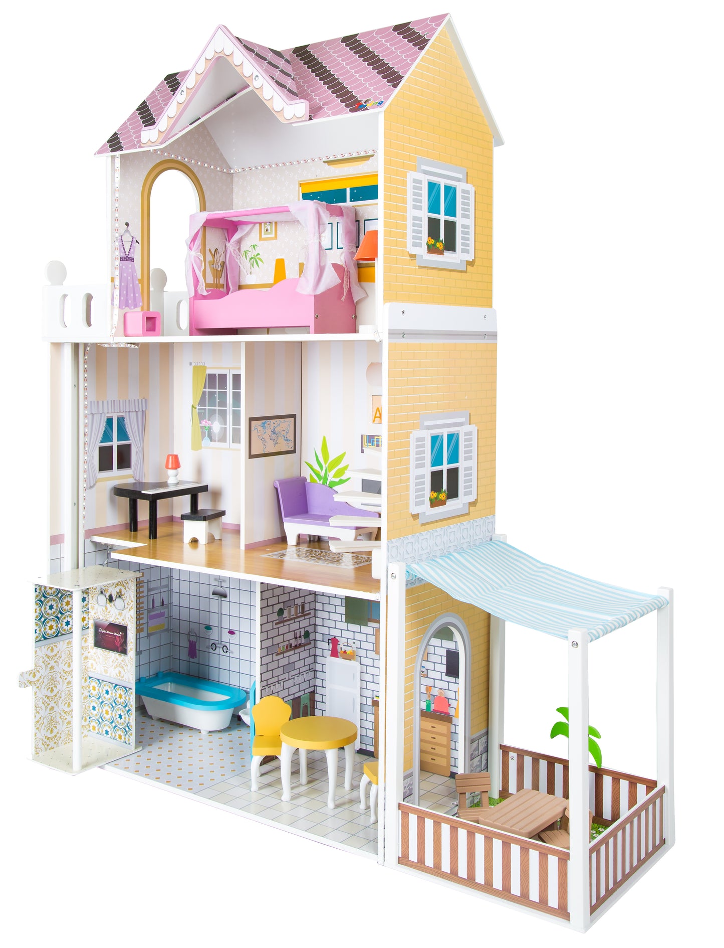 Casa din lemn pentru papusi cu LED, Multicolor Kinderplay Green GS0021