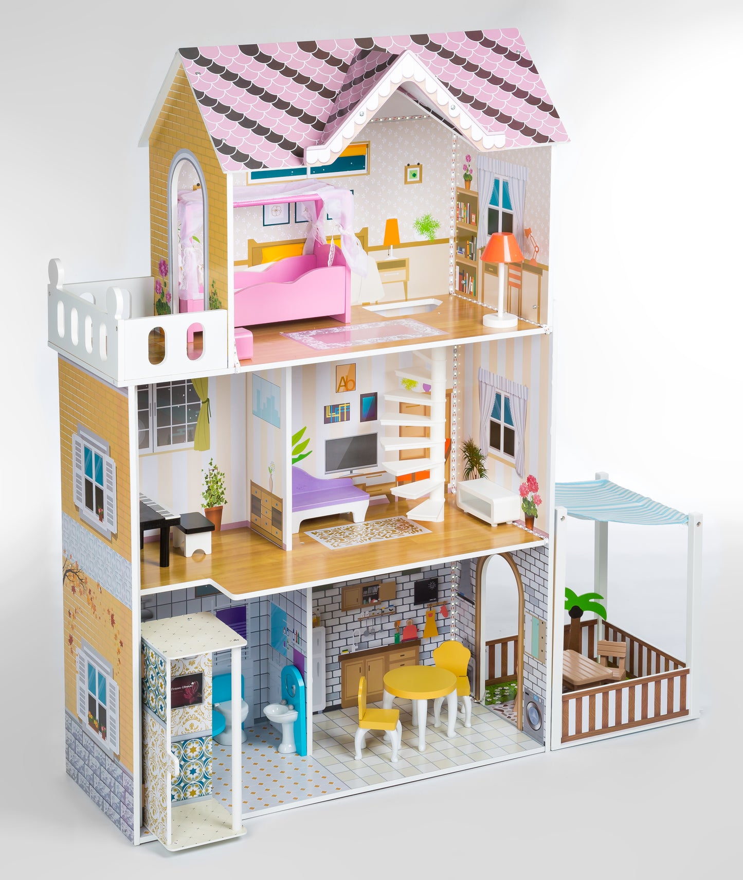 Casa din lemn pentru papusi cu LED, Multicolor Kinderplay Green GS0021