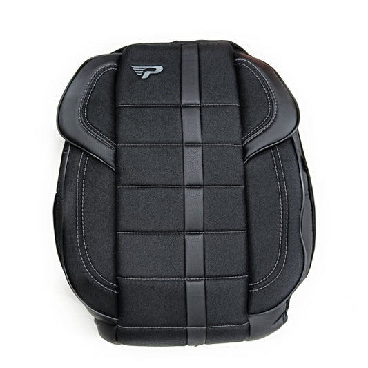 Huse Saune Auto Universale idealSTORE model Premium PANDA, material Anti-alunecare, Respirabil, Cusatura speciala pentru AIRBAG, Imitatie piele si Textil, Culoare Negru-Cusatura Gri