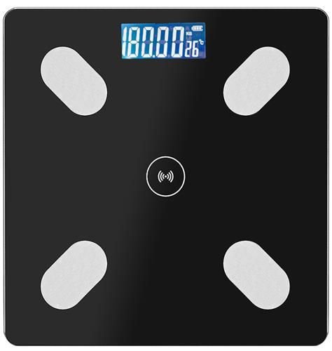 Cantar corporal inteligent, Sticla securizata, Bluetooth, Capacitate 180 kg, Negru
