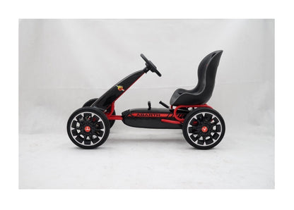 Kart cu pedale idealSTORE GO RACE ABARTH Black Collection, Dimensiuni 113 x 73 x 58 cm, Licentiat, Scaun confortabil, reglabil - 3 pozitii, Asigura confort si siguranta