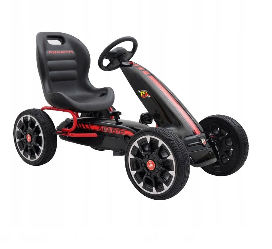 Kart cu pedale idealSTORE GO RACE ABARTH Black Collection, Dimensiuni 113 x 73 x 58 cm, Licentiat, Scaun confortabil, reglabil - 3 pozitii, Asigura confort si siguranta