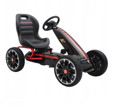 Kart cu pedale idealSTORE GO RACE ABARTH Black Collection, Dimensiuni 113 x 73 x 58 cm, Licentiat, Scaun confortabil, reglabil - 3 pozitii, Asigura confort si siguranta