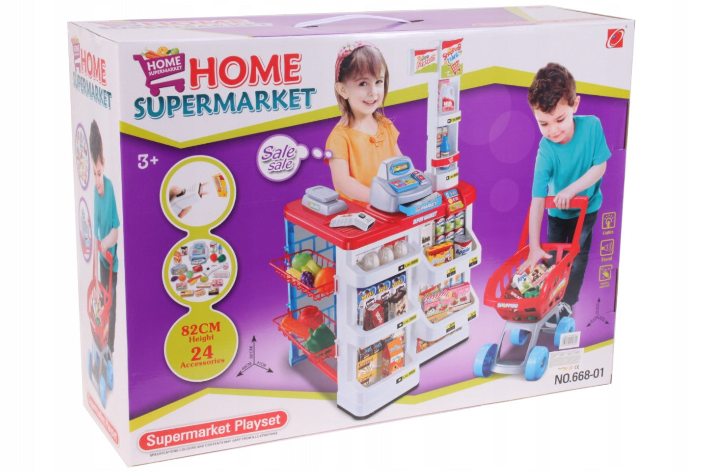 Supermarket joaca copii IDL, Inaltime 82cm, cu carucior de cumparaturi, casa de marcat moderna, scanner de produse, multitudine de produse